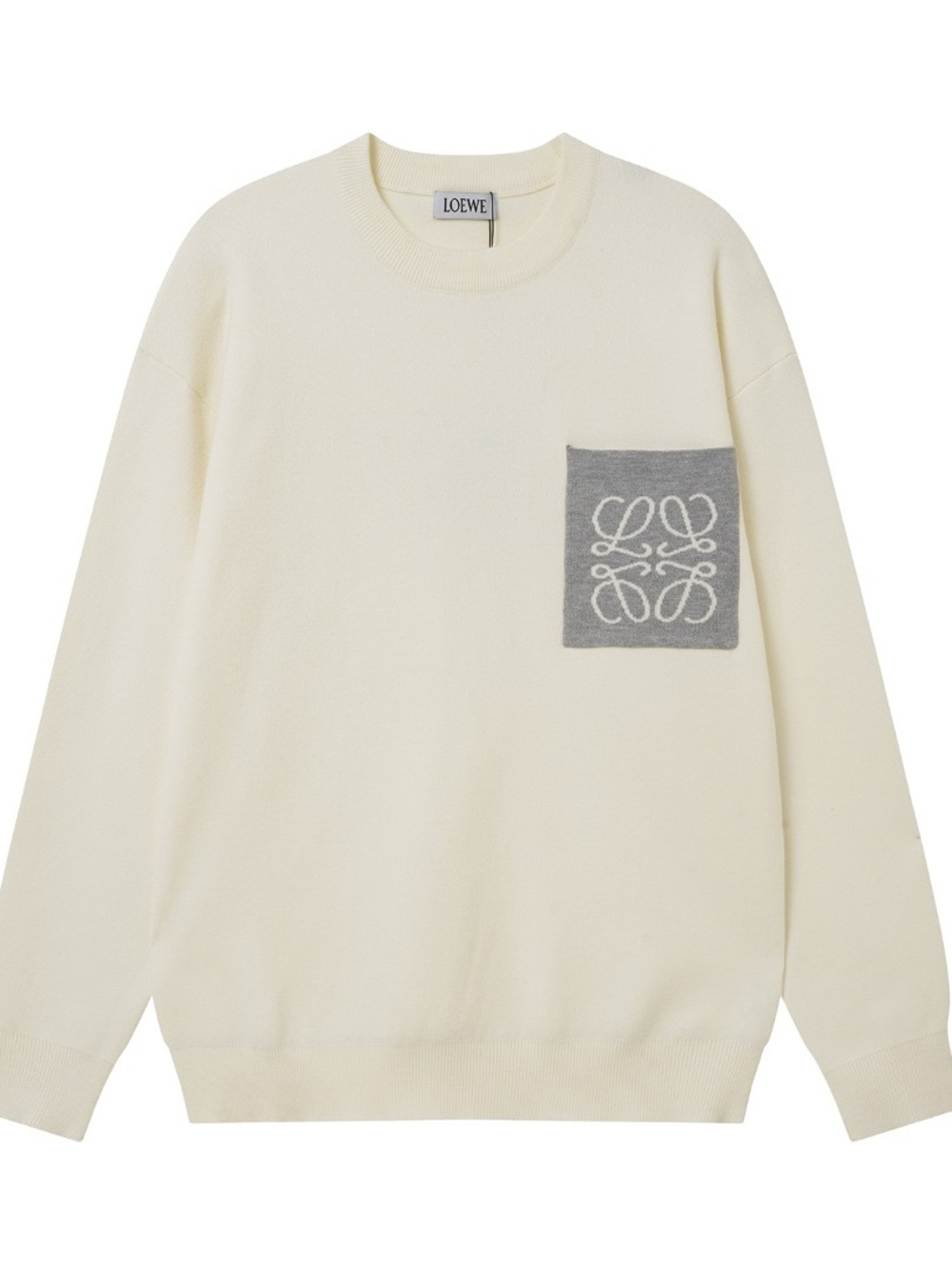 Loewe Cream Sweater with Gray Logo Pocket